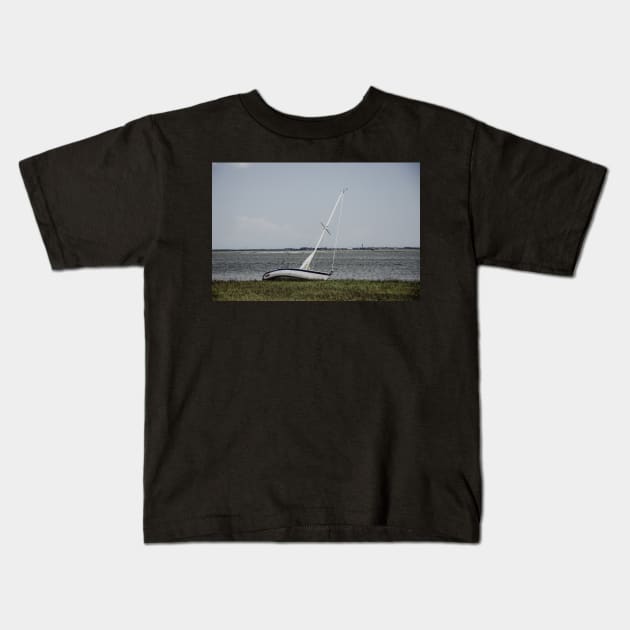 sailboat on the beach Kids T-Shirt by LindsayVaughn